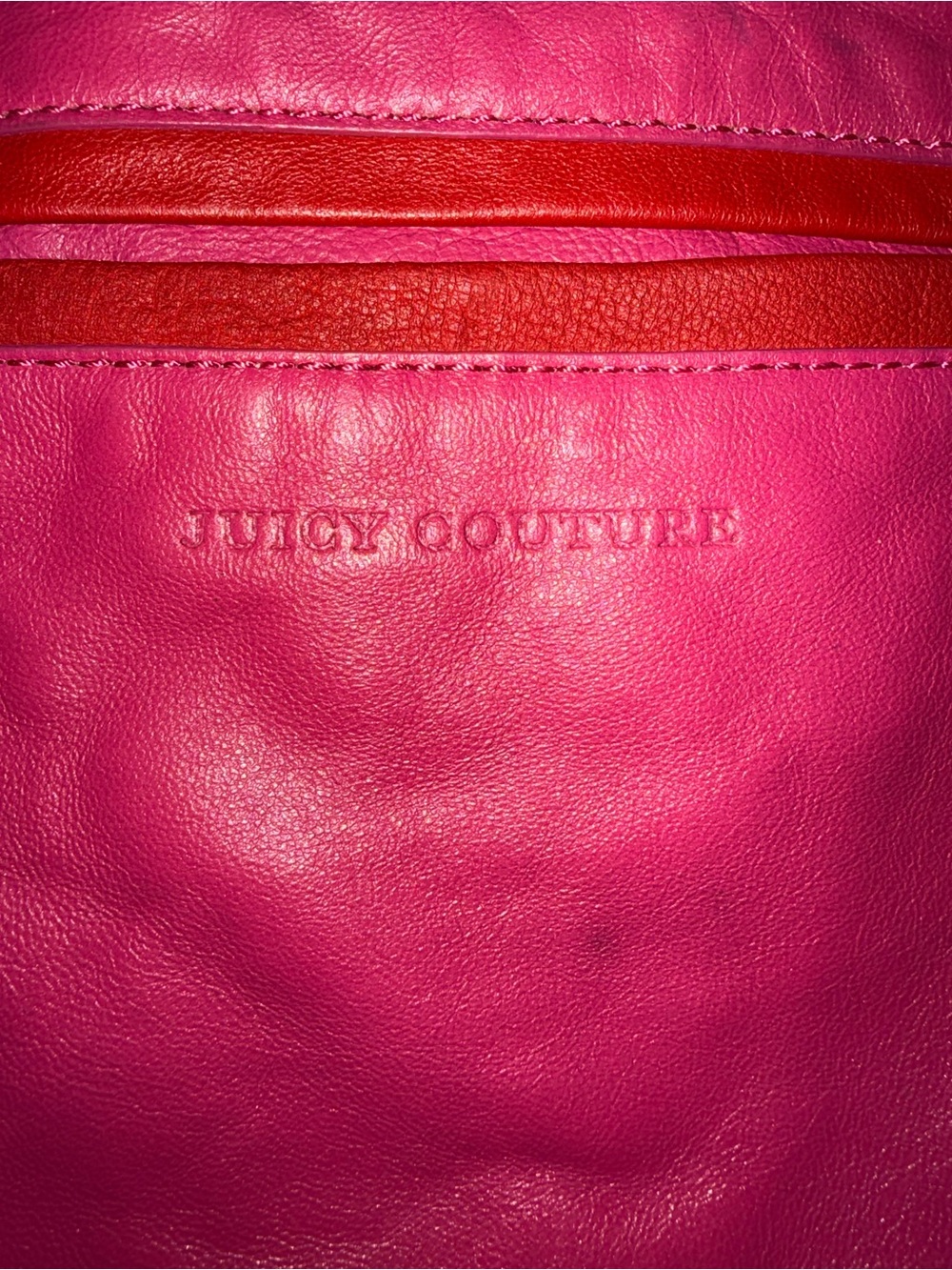 Women's Vintage Juicy Couture Pink Leather Tote with Cream Handles and Accents - Picture 6 of 11